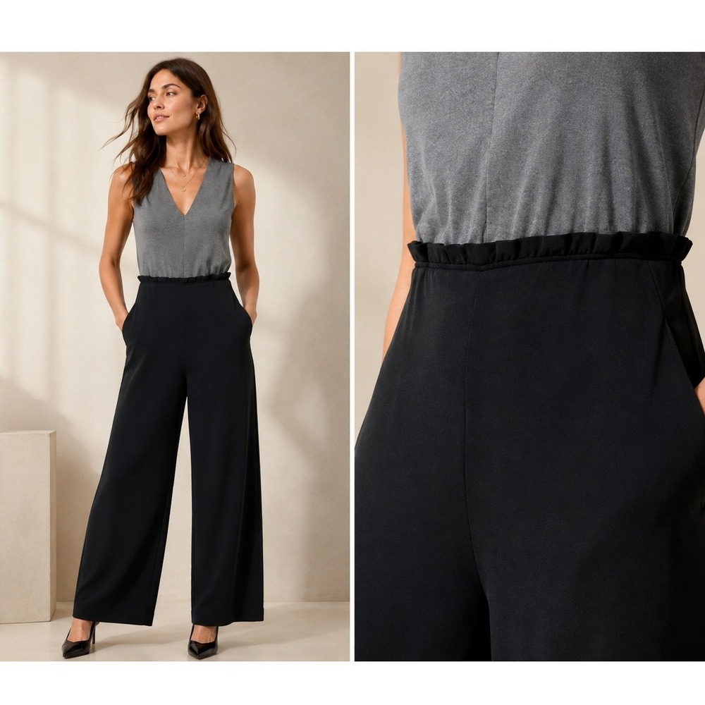 J.Crew Colorblock Sleeveless Jumpsuit Womens Size 2 Grey Black Office Ruffle NWT